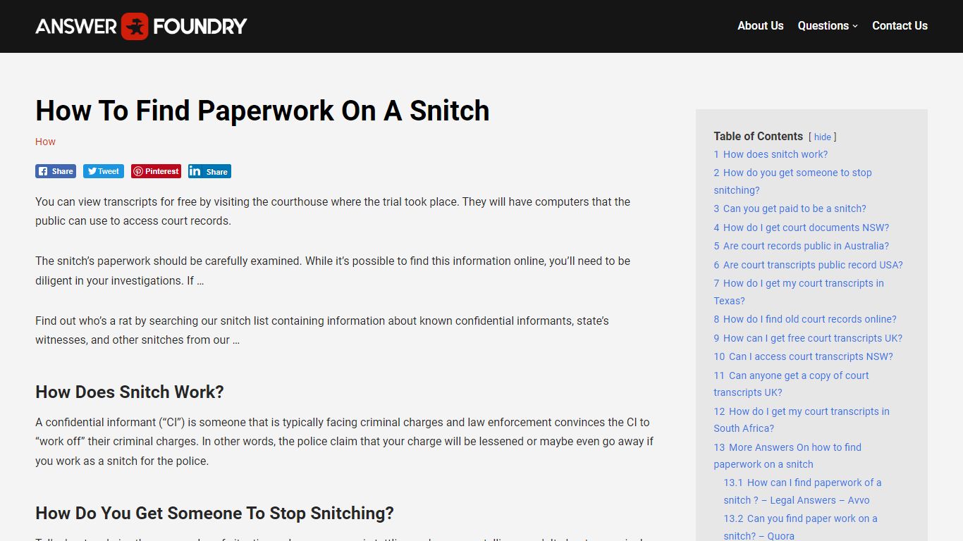 How To Find Paperwork On A Snitch - Answer Foundry